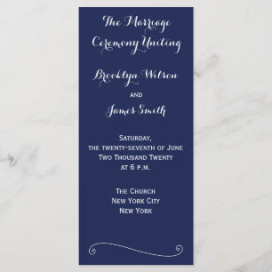 Navy Blue Elegant Wedding Programs Rack Cards