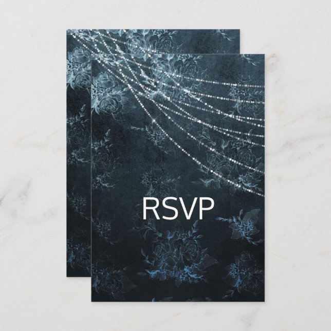Navy Blue Elegant Wedding response rsvp Invitation (Front/Back)