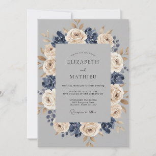 Navy Blue Elegant Winter Wedding Invitation