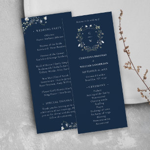 Navy Blue Elegant Winter Wildflowers Wedding Program