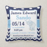 Navy Blue Elephant Baby Announcement Pillow<br><div class="desc">This adorable navy and blue dots and chevron with a elephant is a cute and fun way to show off your baby's birth.</div>