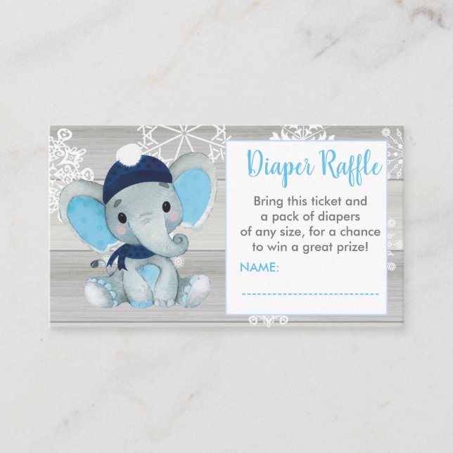 Navy Blue Elephant diaper raffle ticket rustic Enclosure Card (Front)