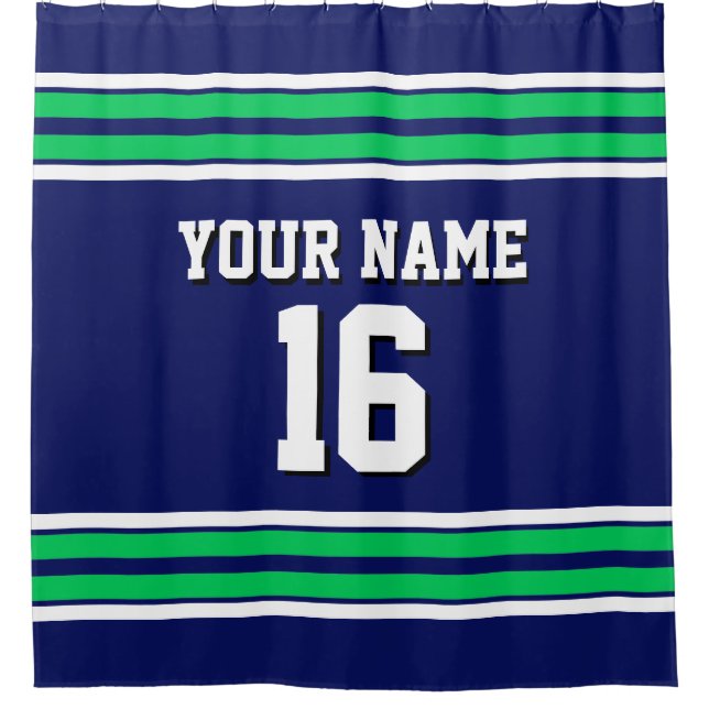 Navy Blue Emerald Green Wht Stripes Sports Jersey (Front)