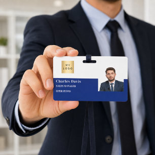 Navy blue employee ID logo security horizontal Badge