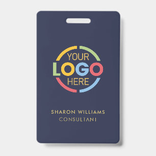 Navy Blue Employee ID with Custom Business Logo Ba Badge