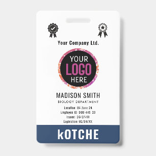 Navy Blue Employee Name Business Logo kotche Badge