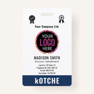 Navy Blue Employee Name Business Logo kotche Badge