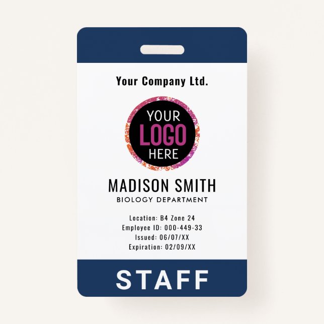 Navy Blue Employee Name Business Logo kotche Badge (Front)