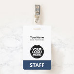 Navy Blue Employee Name Business Logo Staff Tag Badge<br><div class="desc">Easily personalize this Custom Administrative professional Name Badge without photo, with Scan Bar Code and large business logo. A simple business design in navy blue and white colours fully customizable in front and back sizes, sans-serif basic and modern fonts and a professional and clear look, perfect for small business employee,...</div>