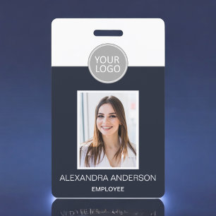 Navy Blue Employee Name Logo Photo Corporate Work Badge