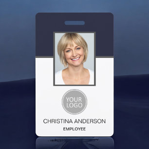 Navy Blue Employee Name Logo Photo Corporate Work Badge