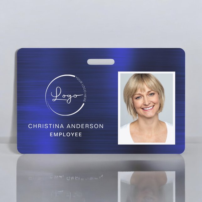 Navy Blue Employee Name Logo Photo Corporate Work Badge (Creator Uploaded)