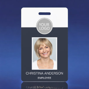 Navy Blue Employee Name Logo Photo Corporate Work Badge