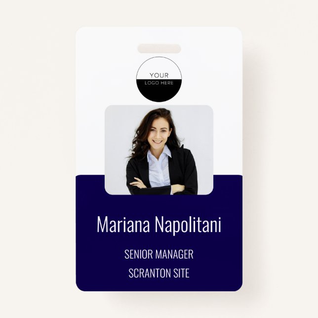 Navy Blue Employee Photo ID Company Security Badge (Front)