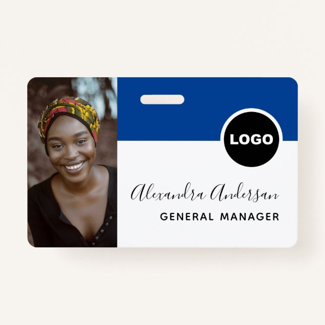 Navy Blue Employee Photo ID Company Security Badge (Front)