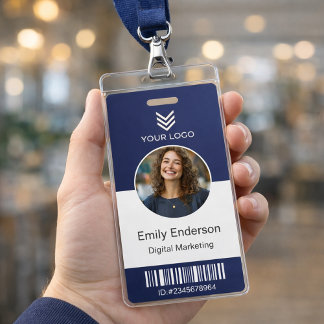 Navy Blue employee photo name tags, business logo Badge