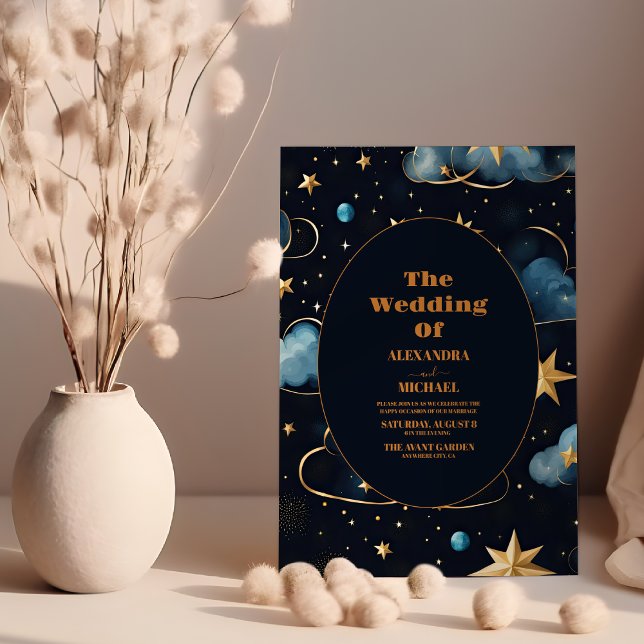 Navy Blue Enchanting Celestial Wedding Invitation (Creator Uploaded)