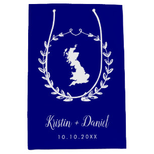 Navy Blue England UK Britain Map Wedding Welcome Medium Gift Bag