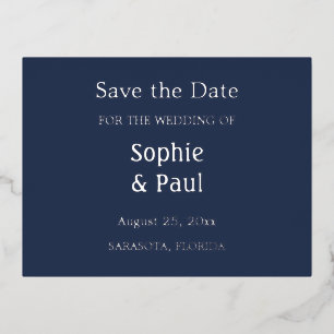 Navy Blue Enregistrer la date Foil Invitation Cart