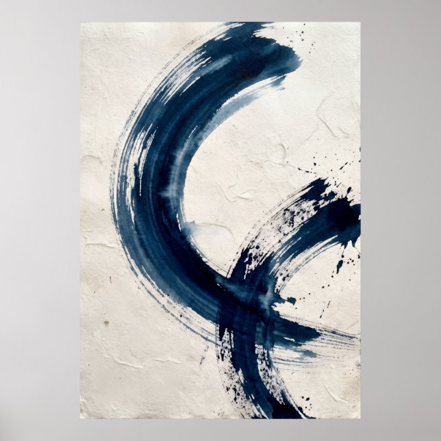 Navy Blue Enso Circle Brushstroke Art Print | Zen  (Front)