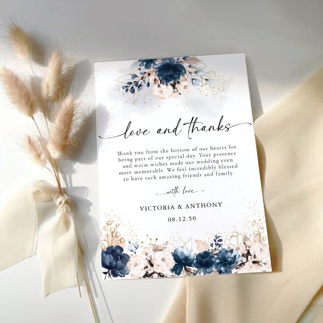 Navy Blue et Dusty Rose Mariage Merci Cartes (Créateur téléchargé)