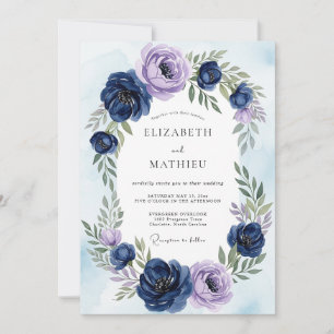 Navy Blue Ethereal Botanical Wedding Invitation