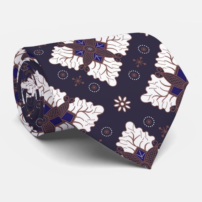 Navy blue ethnic damask batik seamless pattern tie (Rolled)