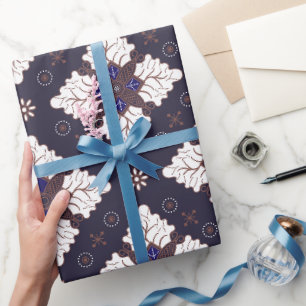Navy blue ethnic damask batik seamless pattern wrapping paper