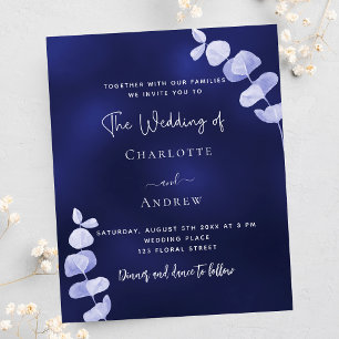 Navy blue eucalyptus budet wedding invitation flyer