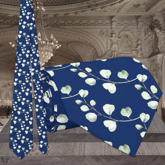Navy Blue Eucalyptus Elegant Wedding Tie (Creator Uploaded)