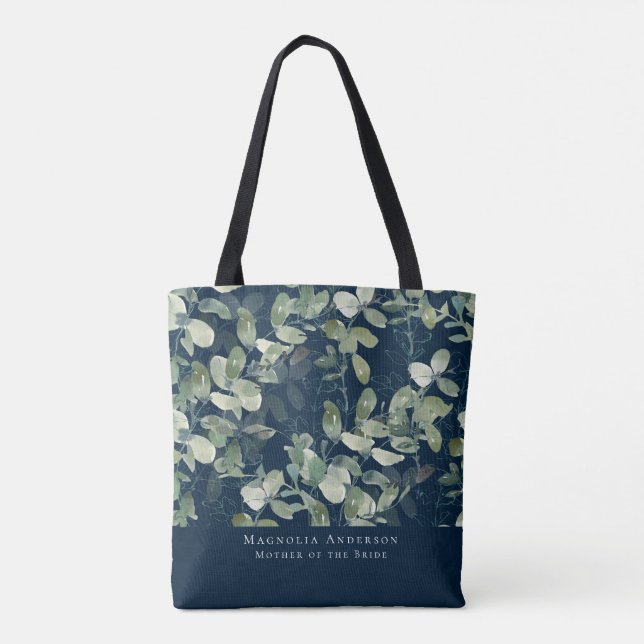 Navy Blue Eucalyptus Mother of the Bride Tote Bag (Back)