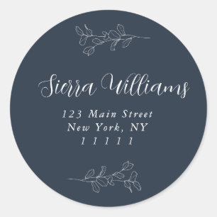 Navy Blue Eucalyptus Round Return Address Label