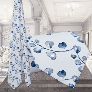 Navy Blue Eucalyptus Wedding Blush Grey Neck Tie