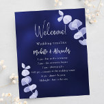 Navy blue eucalyptus wedding program timeline<br><div class="desc">A modern, elegant, wedding program, timeline. A navy blue background, decorated with eucalyptus, sprigs. The blue colour is uneven. Personalize and add your names and wedding details. If you have more text it's possible to reduce the line space. You can also add text on the back. 1 sheet = 1...</div>