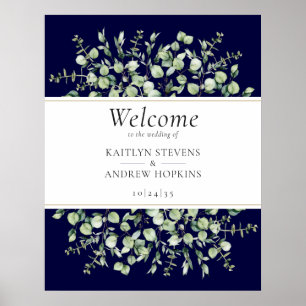 Navy Blue Eucalyptus Wedding Welcome  Poster