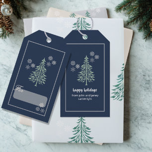 Navy Blue Evergreen Tree Gift Tags – Set of 10
