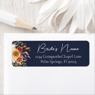 Navy Blue Fall Floral Bridal Return Address