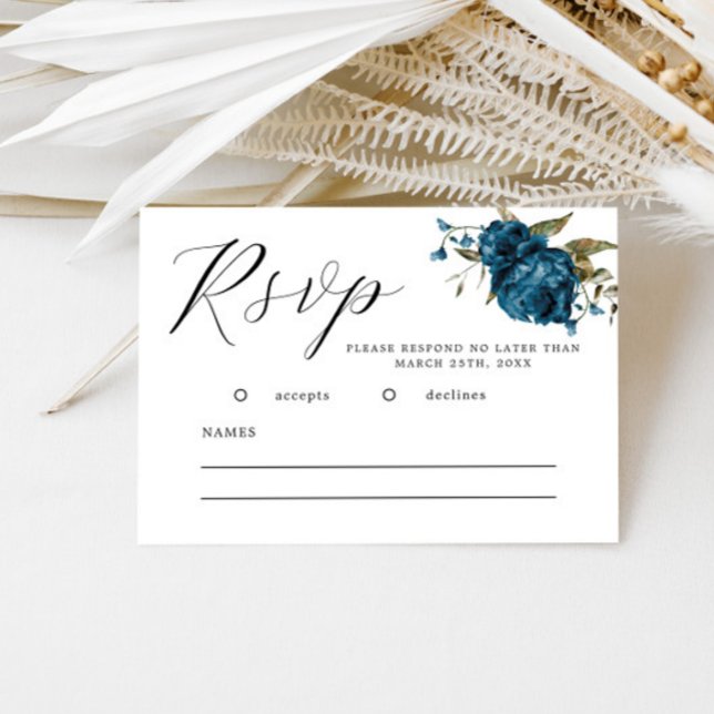 Navy Blue Fall Floral Wedding RSVP Card (Creator Uploaded)