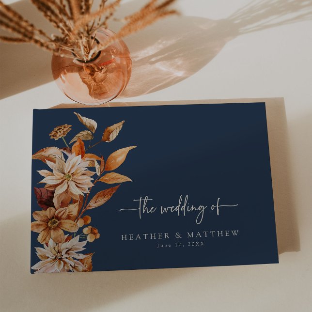 Navy Blue Fall Guest Book (Navy Blue Autumn Floral Guest Book by Painted Paperie
)