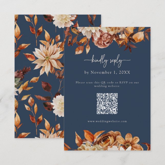 Navy Blue Fall Leaves Response Card (Front/Back)