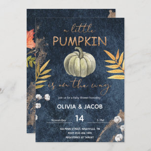 Navy Blue Fall Pumpkin Baby Shower Invitation