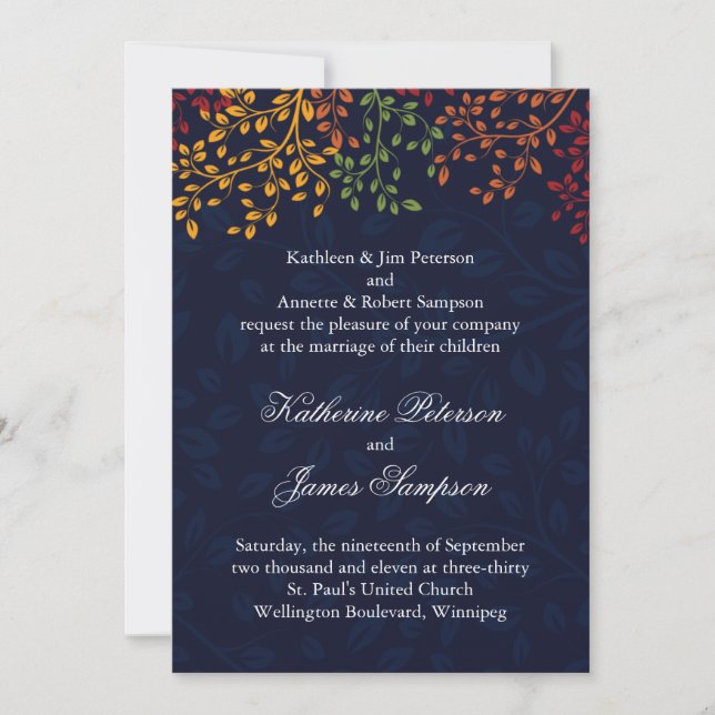 Navy Blue Fall Wedding Invitation (Front)