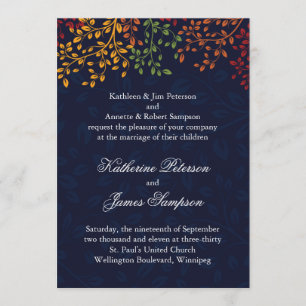 Navy Blue Fall Wedding Invitation