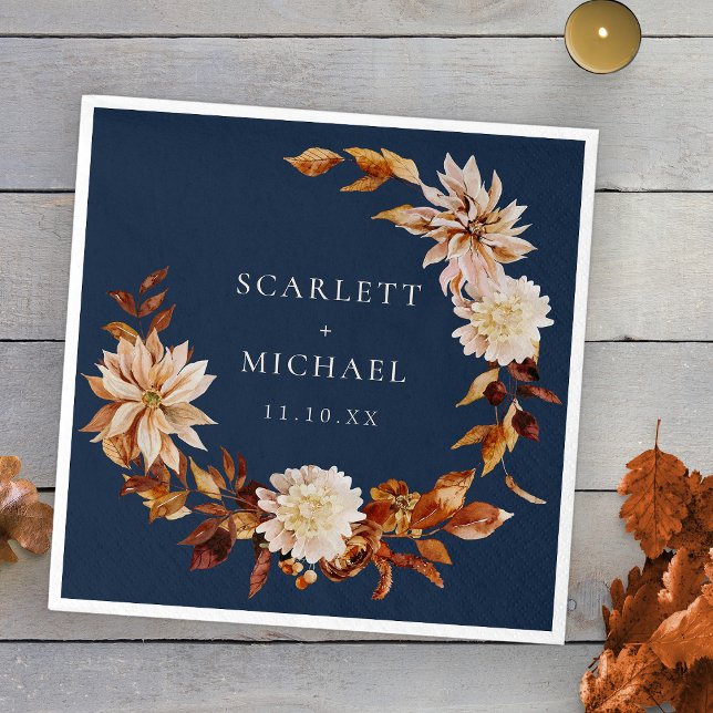 Navy Blue Fall Wedding Napkin (Navy Blue Fall Floral Wedding Napkins by Painted Paperie
)