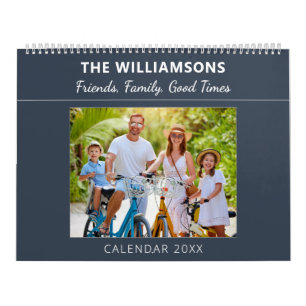 Navy Blue Family and Friends Custom Photo Collage Calendar