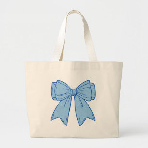 Navy + Blue Faux Glitter Bow Large Tote Bag