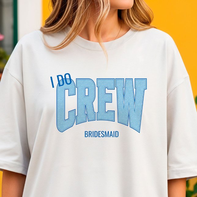 Navy + Blue Faux Glitter I DO CREW Bachelorette T-Shirt (Personalize with names, dates, locations or events)