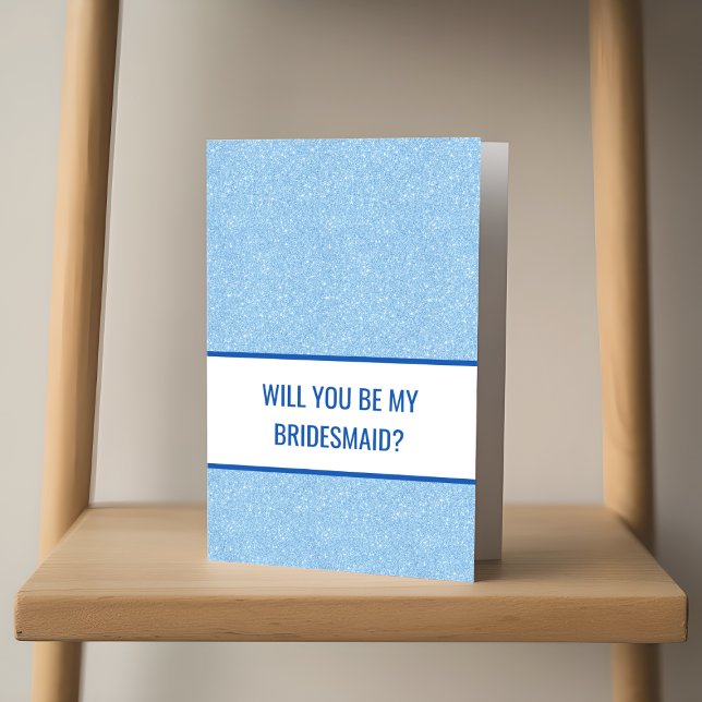 Navy + Blue Faux Glitter Wedding Party Proposal Card (Creator Uploaded)