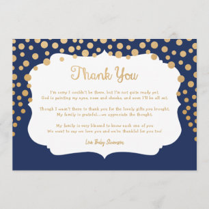 Navy Blue faux gold baby shower thank you note Card