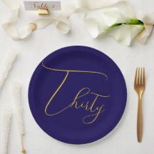 Navy Blue & Faux Gold Foil 30th Birthday 